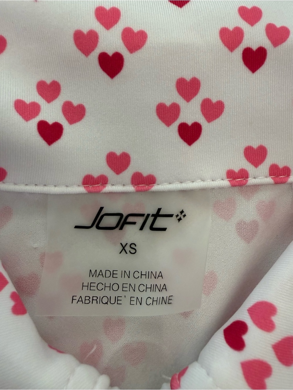 Jofit White Zip-Front Top with Pink and Red Heart Print - Picture 4 of 7
